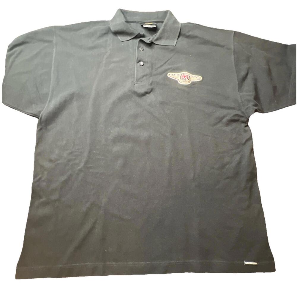 Vintage 90s Harley-Davidson Mens Black 95 year 1903-1998 Polo Shirt Made In USA